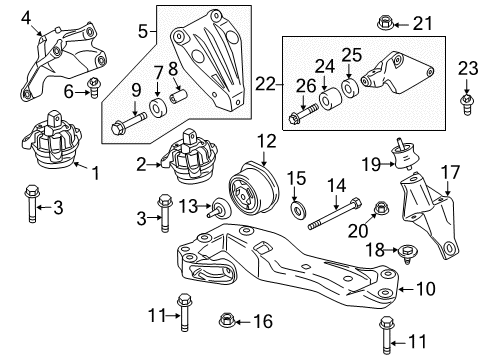 2012 BMW 535i GT Engine & Trans Mounting Gearbox Cross Member Diagram for 22326777615
