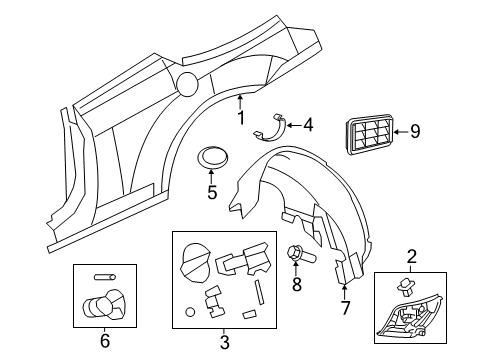 2012 Chrysler 200 Quarter Panel & Components Shield-Splash Diagram for 4389851AH