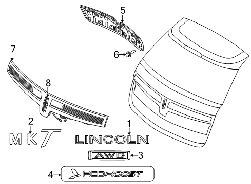 2010 Lincoln MKT Exterior Trim - Lift Gate Applique Panel Diagram for AE9Z-7441018-APTM