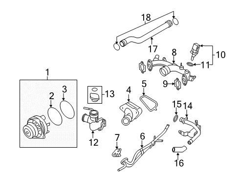 2015 Infiniti Q70L Powertrain Control Water Pipe Diagram for 21022-JK90C