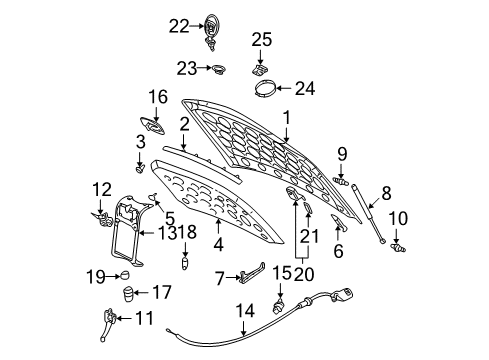 2004 Cadillac DeVille Hood & Components, Exterior Trim Striker Diagram for 25711274