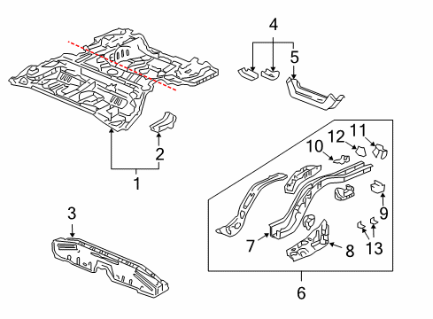 2007 Acura TL Rear Body - Floor & Rails Panel Set, Rear Floor Diagram for 04655-SEP-A01ZZ