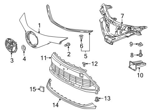 2021 Toyota C-HR Grille & Components Mount Frame Retainer Diagram for 52521-F4010