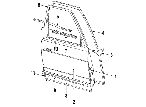 1991 Oldsmobile Cutlass Supreme Rear Door & Components, Exterior Trim Molding, Rear Side Door Upper T Diagram for 88959358