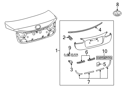 2010 Lexus HS250h Exterior Trim - Trunk Lid Garnish Sub-Assy, Luggage Compartment Door, Outside Diagram for 76801-75010-A0