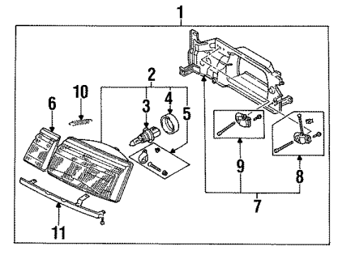 1988 Nissan Sentra Headlamps Screw Adjusting Diagram for 26022-65A01