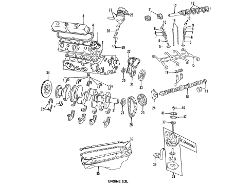 1991 Dodge Dakota Engine Parts, Mounts, Cylinder Head & Valves, Camshaft & Timing, Oil Pan, Oil Pump, Crankshaft & Bearings, Pistons, Rings & Bearings Seal-Valve Guide Exhaust Diagram for 53005772