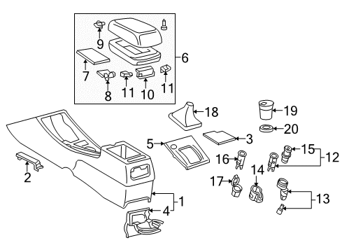 2004 Toyota Corolla Center Console Lid Assembly Mat Diagram for 58916-02060