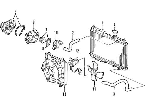 1998 Honda CR-V Cooling System, Radiator, Water Pump, Cooling Fan Motor, Cooling Fan Diagram for 19030-P3F-024