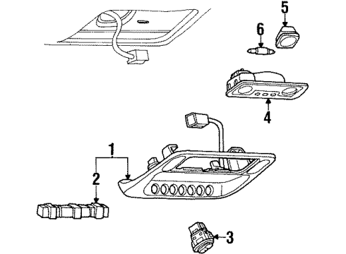 2002 Mercury Cougar Sunroof Overhead Lamp Diagram for F8RZ13776AAJ