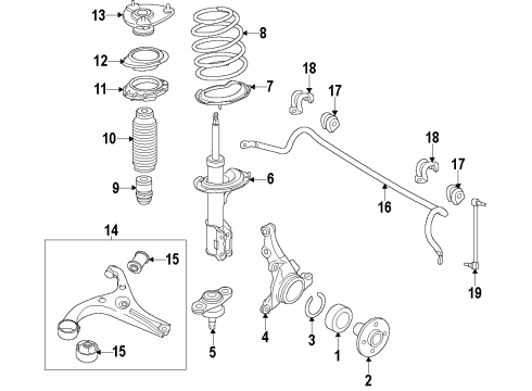 2013 Kia Forte Front Suspension Components, Lower Control Arm, Stabilizer Bar Front Spring Diagram for 546301M031