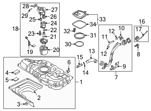 2020 Hyundai Elantra GT Fuel Supply Filler Neck & Hose Assembly Diagram for 31030-G3500