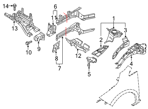 2012 Nissan Leaf Structural Components & Rails Bracket Front Suspension Mounting, RH Diagram for 75150-3NA0A