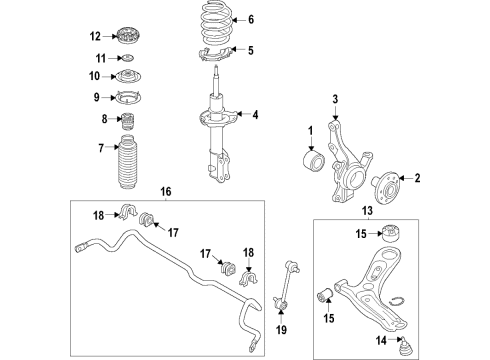 2021 Hyundai Venue Front Suspension Components, Lower Control Arm, Stabilizer Bar Ball Joint Assembly-LWR Arm Diagram for 54530-C8500