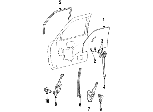 1996 Ford Ranger Door & Components Run Channel Diagram for 8L5Z-1021597-A