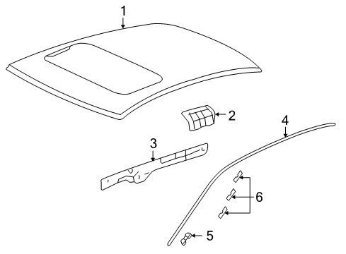 2013 Honda Crosstour Roof & Components, Exterior Trim Rail, L. Roof Side Diagram for 64611-TP6-A50ZZ