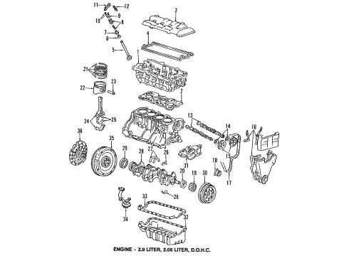 1988 Honda Prelude Engine Parts, Mounts, Cylinder Head & Valves, Camshaft & Timing, Oil Pan, Oil Pump, Crankshaft & Bearings, Pistons, Rings & Bearings Camshaft, Exhuast Diagram for 14121-PK2-000