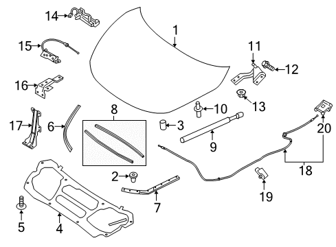 2020 Nissan Murano Hood & Components Insulator-Hood Diagram for 65840-5AA0A