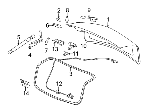 2014 Cadillac CTS Trunk Lid Hinge Assembly Diagram for 15929859