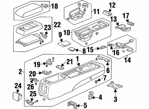 1996 Acura TL Center Console Hinge Assembly, Rear Console Diagram for 83407-SL9-000