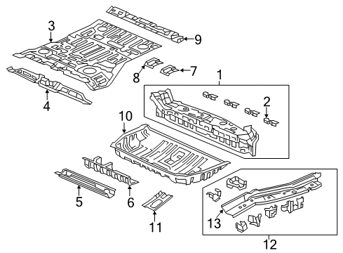 2019 Honda Odyssey Rear Body Panel, Floor & Rails Crossmember D, Middle Floor Diagram for 65740-THR-A00ZZ