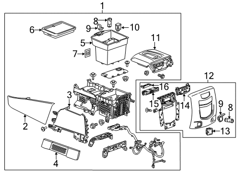 2019 Cadillac Escalade Center Console Console Assembly Diagram for 84340369