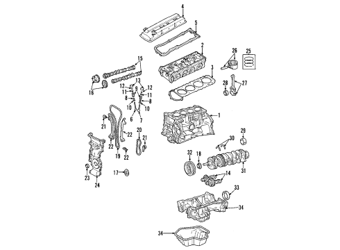 2007 Nissan Altima Engine Parts, Mounts, Cylinder Head & Valves, Camshaft & Timing, Variable Valve Timing, Oil Pan, Oil Pump, Balance Shafts, Crankshaft & Bearings, Pistons, Rings & Bearings Gasket Kit - Engine Repair Diagram for A1042-JA0H0