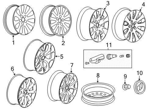 2011 Buick Regal Wheels Wheel Rim, 19 X 8.5 Diagram for 13354428