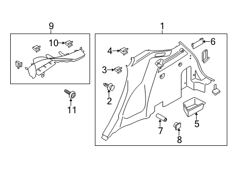 2017 Lincoln MKC Interior Trim - Quarter Panels Upper Trim Diagram for EJ7Z-7831012-BJ