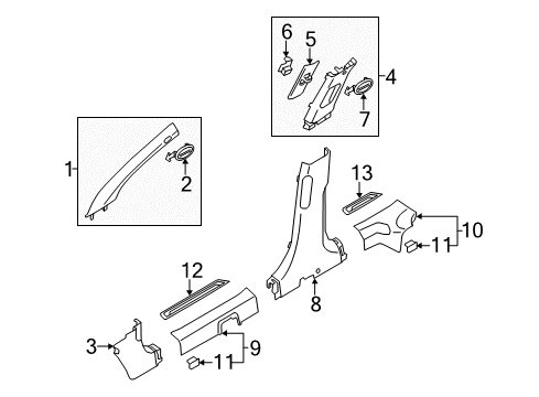 2013 Kia Sportage Interior Trim - Pillars, Rocker & Floor Cover-Center Pillar Trim, L Diagram for 858383W000ED