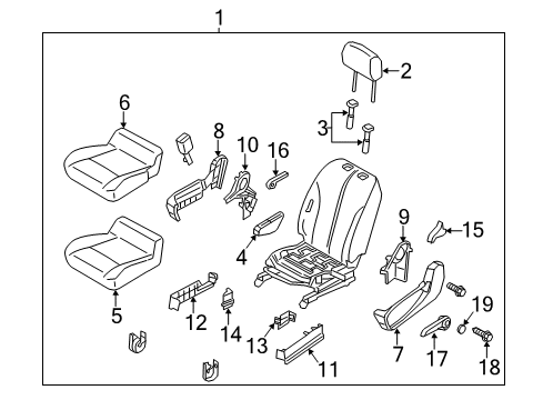 2015 Nissan NV200 Driver Seat Components Finisher-Cushion, Front Seat Inner RH Diagram for 87331-3LM0A