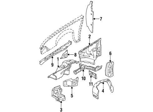 1990 Pontiac Sunbird Structural Components & Rails SUPPORT, Battery Diagram for 20473625