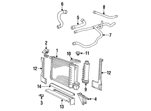 1994 BMW 525i Radiator & Components Hose For Engine Inlet And Water Valve Diagram for 64211391387