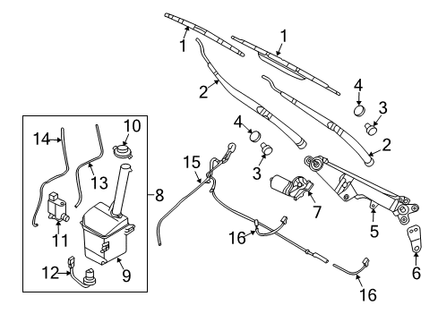 2006 Kia Sedona Wiper & Washer Components Windshield Washer Reservoir Assembly Diagram for 986204D000
