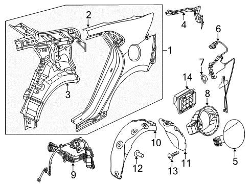 2019 Hyundai Ioniq Quarter Panel & Components Rear Wheel Rear Guard Assembly, Left Diagram for 86821-G7000