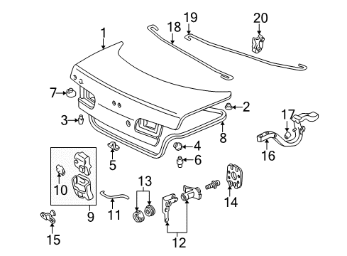 1994 Acura Integra Trunk Lid Weatherstrip, Trunk Lid Diagram for 74865-ST8-000