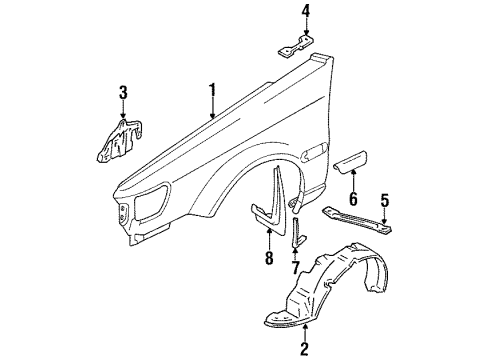 1991 Nissan Stanza Fender & Components, Exterior Trim Protector-Front Fender, LH Diagram for 63841-65E00