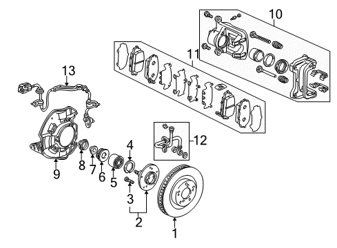 2002 Honda S2000 Front Brakes Caliper Sub-Assembly Diagram for 45018-S2A-013