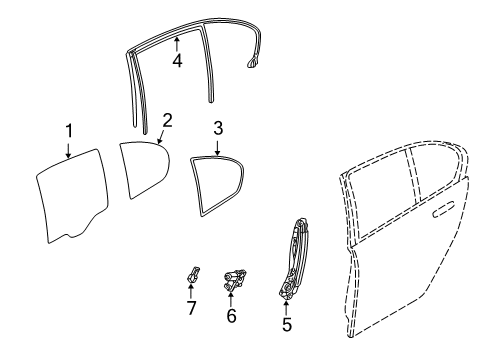 2006 BMW 750Li Front Door Rear Right Window Guide Diagram for 51357008046