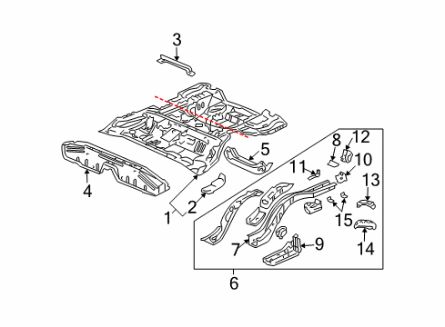 2005 Acura TSX Rear Body - Floor & Rails Bracket, Baffle Plate Diagram for 65637-SDB-A00ZZ