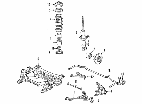 2006 Honda S2000 Rear Suspension, Lower Control Arm, Upper Control Arm, Stabilizer Bar, Suspension Components Spring, Rear Stabilizer Diagram for 52300-S2A-J02