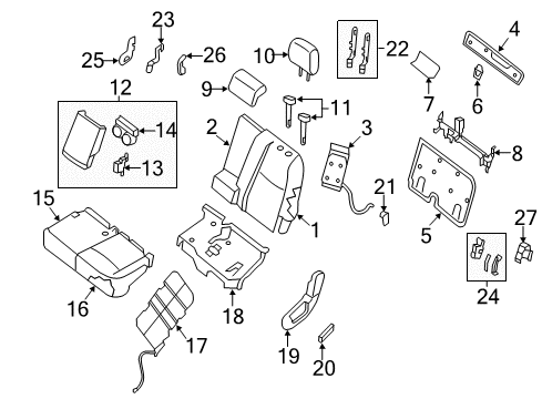 2016 Nissan Pathfinder Second Row Seats Lever Lock Release, Rear Diagram for 88467-3JA0A
