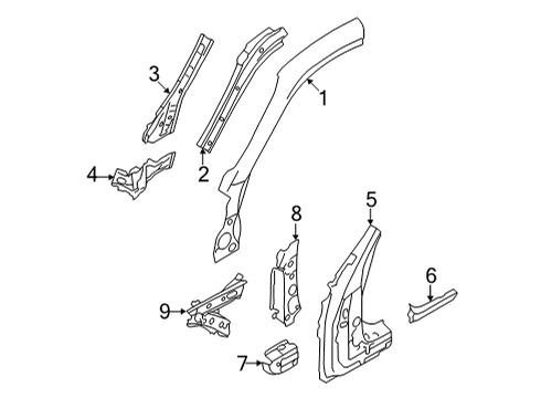 2022 Toyota GR86 Hinge Pillar Weatherstrip Pillar Reinforcement Diagram for SU003-09105