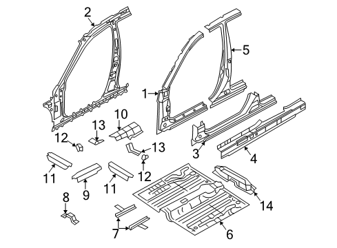 2010 Hyundai Accent Center Pillar, Hinge Pillar, Rocker, Floor & Rails Reinforcement-Side Sill LH Diagram for 71312-1E300