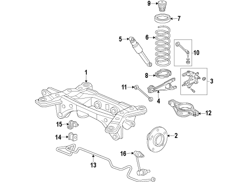 2010 Acura ZDX Rear Suspension Components, Lower Control Arm, Upper Control Arm, Ride Control, Stabilizer Bar Bump Stopper, Rear Diagram for 52720-SZN-A00