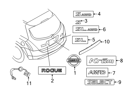 2012 Nissan Rogue Parking Aid Camera Assy-Back View Diagram for 28442-1VK0B