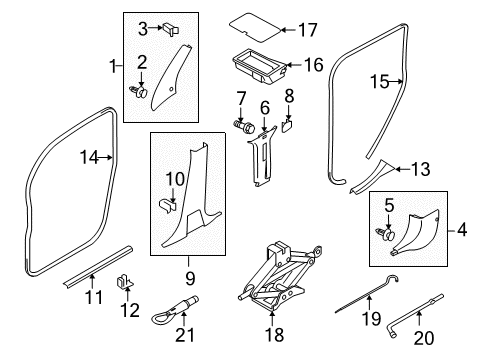 2010 Nissan Cube Interior Trim - Pillars, Rocker & Floor GARNISH Windshield Pillar Upper RH Diagram for 76913-1FA0A