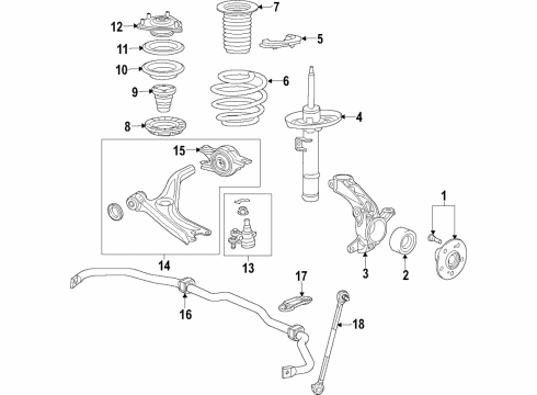 2020 Honda Civic Front Suspension Components, Lower Control Arm, Ride Control, Stabilizer Bar Stabilizer Complete, Front (27. Diagram for 51300-TBJ-A01