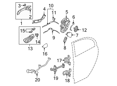 2007 Honda Civic Rear Door Latch Assembly, Passenger Side Rr3 Diagram for 72610-SNA-A14