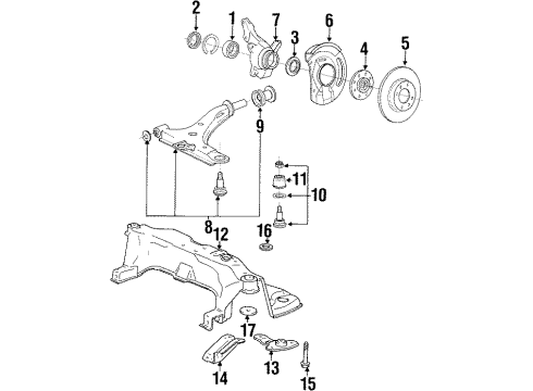 1993 Hyundai Sonata Front Brakes Knuckle-Front Axle, RH Diagram for 51716-33000